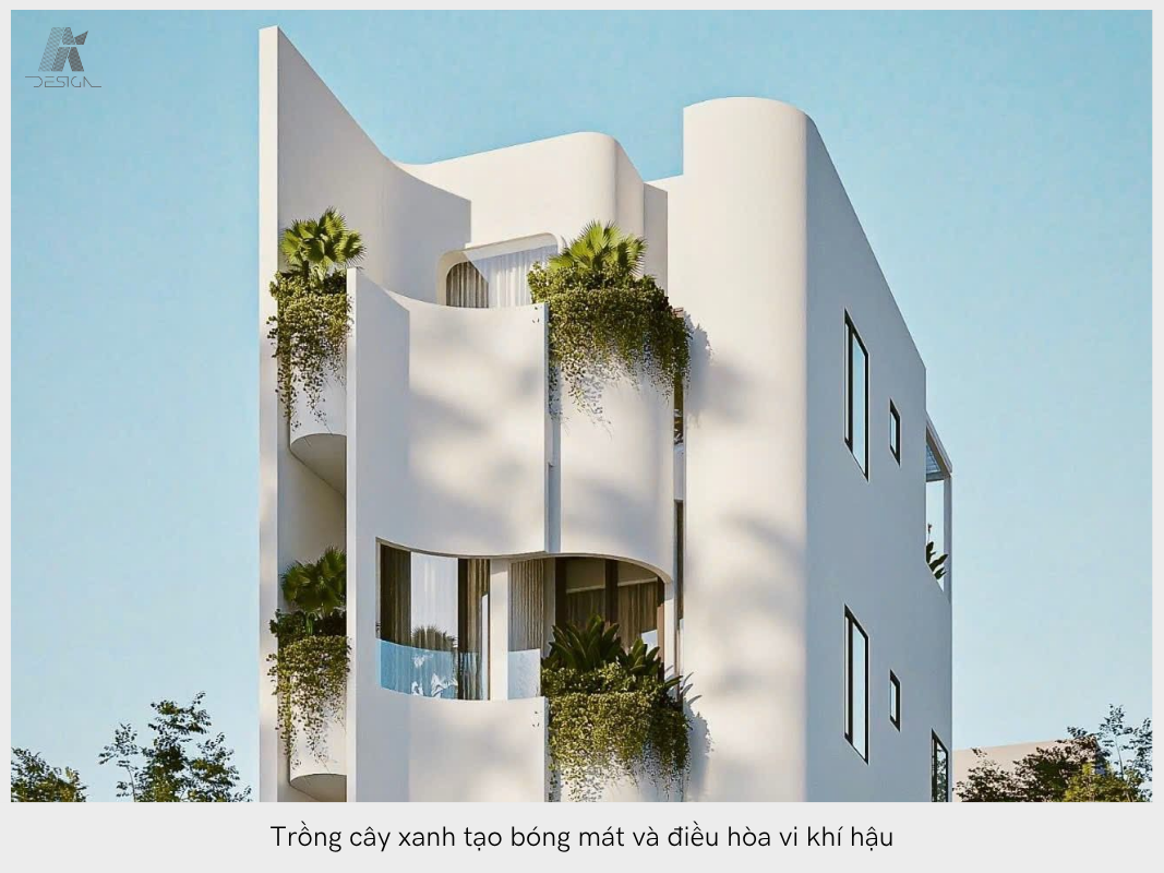 Trồng cây xanh tạo bóng mát và điều hòa vi khí hậu giúp chống nóng cho nhà hướng Tây