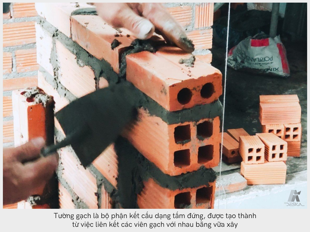 Tường gạch là bộ phận kết cấu dạng tấm đứng, được tạo từ việc liên kết các viên gạch bằng vữa xây