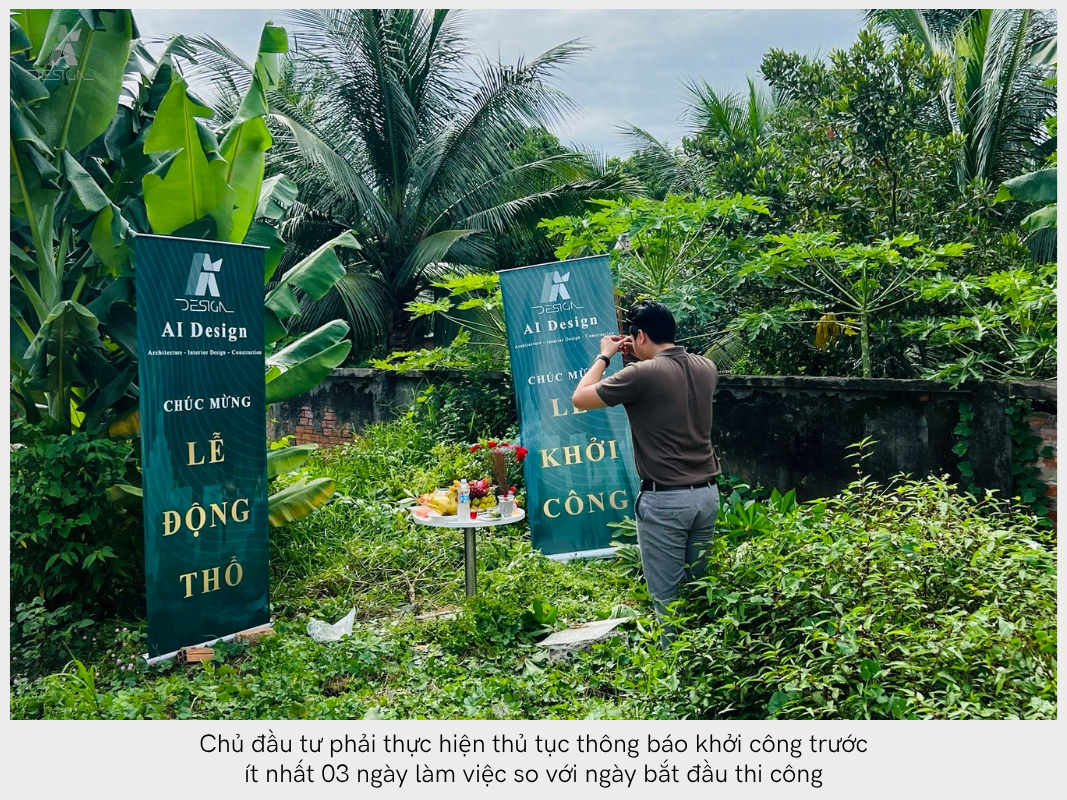 Thực hiện thủ tục thông báo khởi công trước ít nhất 03 ngày so với ngày thi công