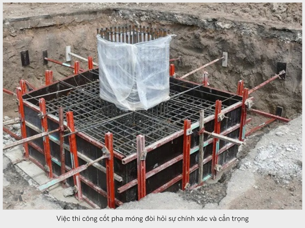 Việc thi công cốt pha móng đòi hỏi sự chính xác và cẩn trọng